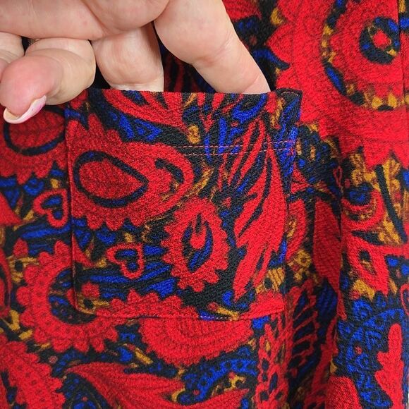 LuLaRoe NEW Carly Jacquard Dress XS (2/4) Red Paisley Heart Midi Pocket High Low - Picture 4 of 10